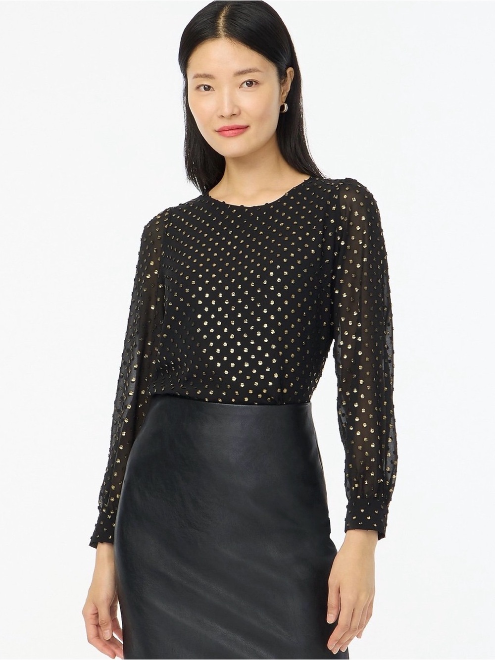 J.Crew Gold Clip Dot Sheer Sleeve Black XS Party Office Blouse Top